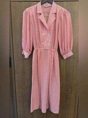 Talbots RED and White Striped Midi Shirt Dress Vintage, classy preppy look.